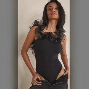 NEW Intimately Free People Ruffle Haute Wired Black Bodysuit Size XS